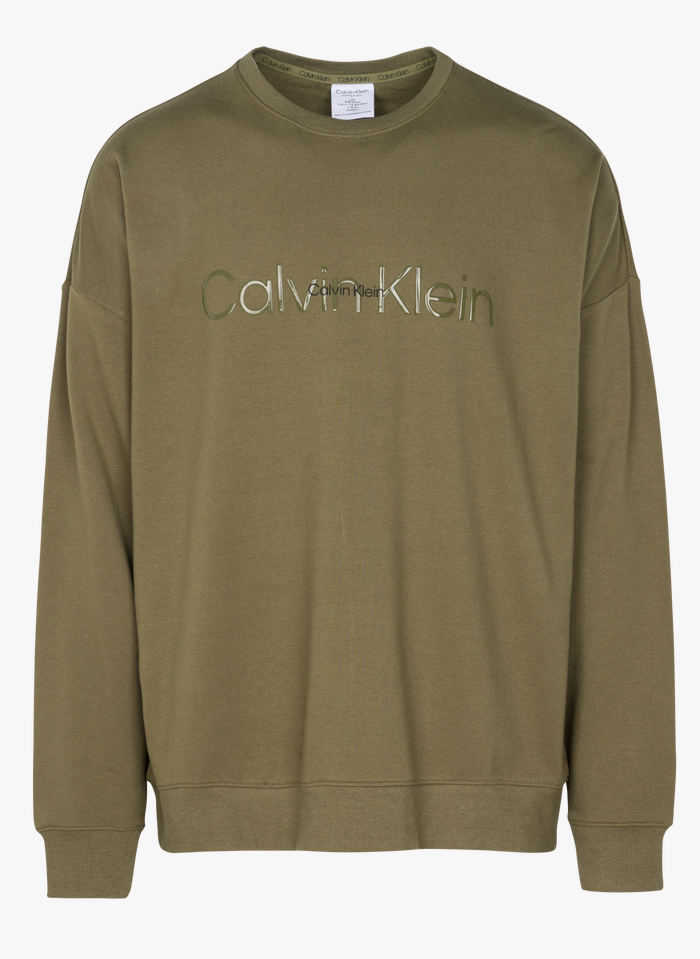 CALVIN KLEIN UNDERWEAR Regular-fit sweater met ronde hals en zeefdruk  katoenblend | Kaki