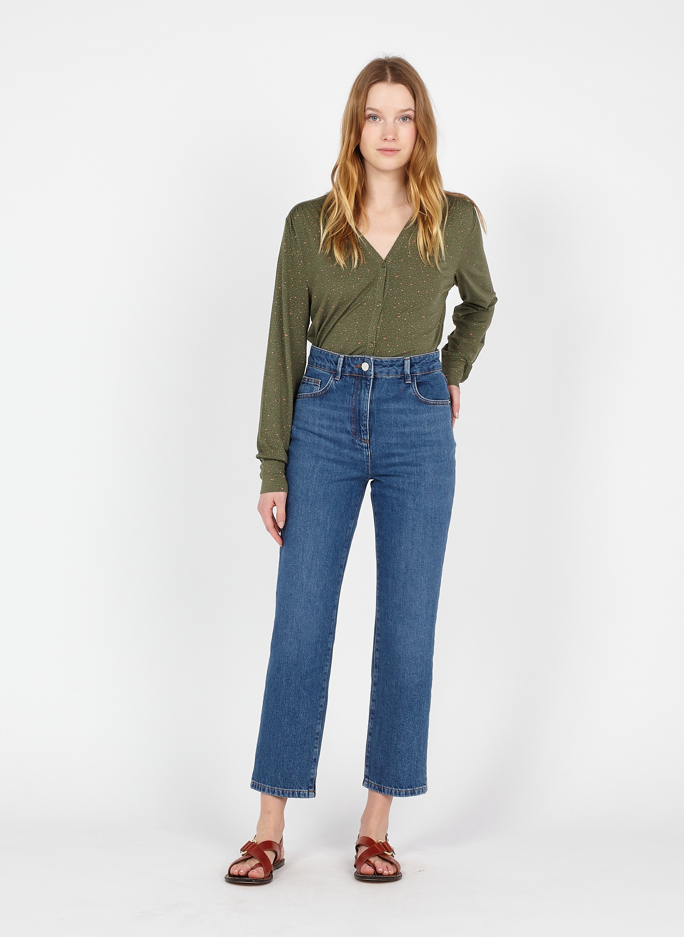 Rechte Jeans Met Halfhoge Taille Denim Moyen Uni Caroll - Dames | Place des  Tendances