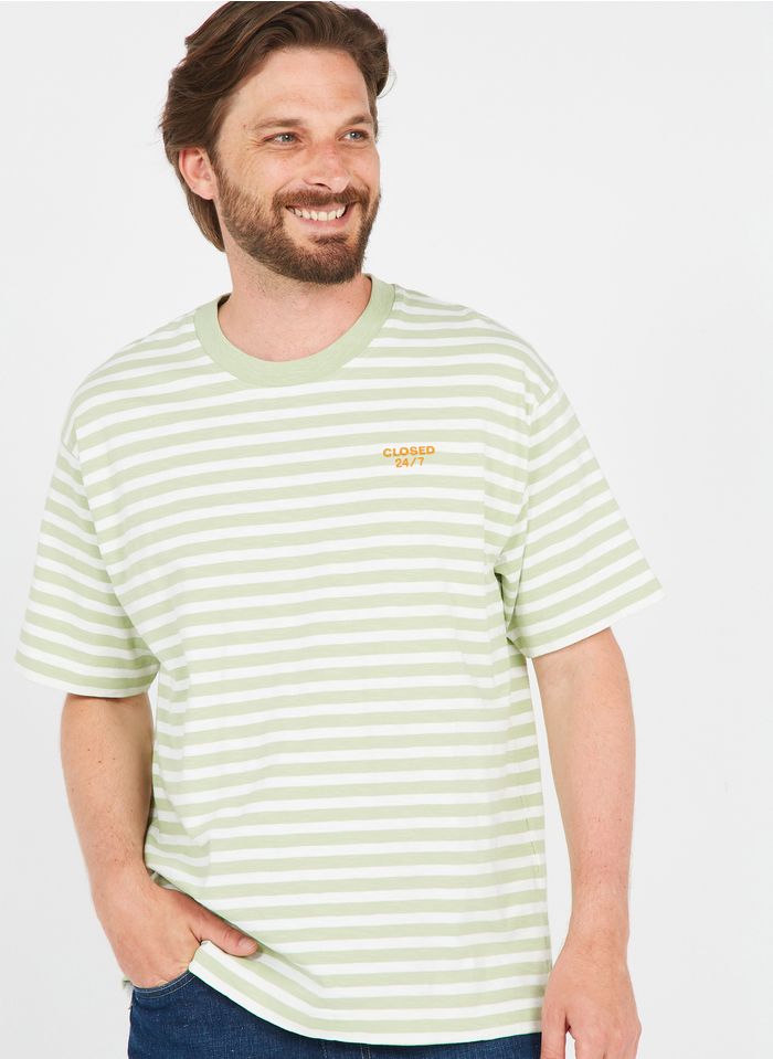 CLOSED Regular-fit, gestreept katoenen T-shirt met ronde hals | Groen
