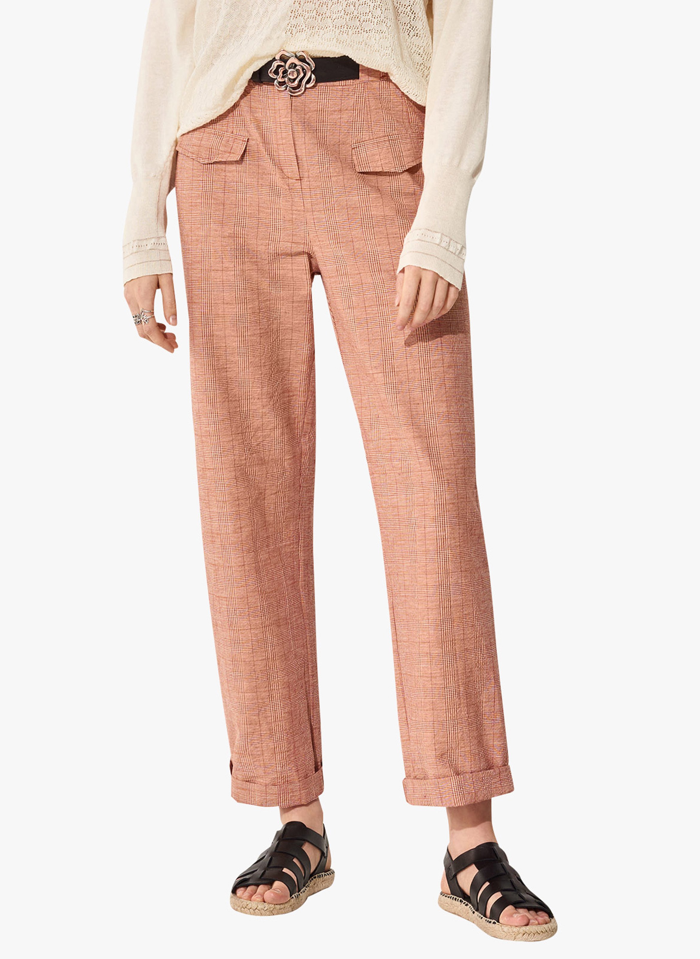 Rechte, Geruite Broek Tomate Sechee Cotelac - Dames | Place des Tendances