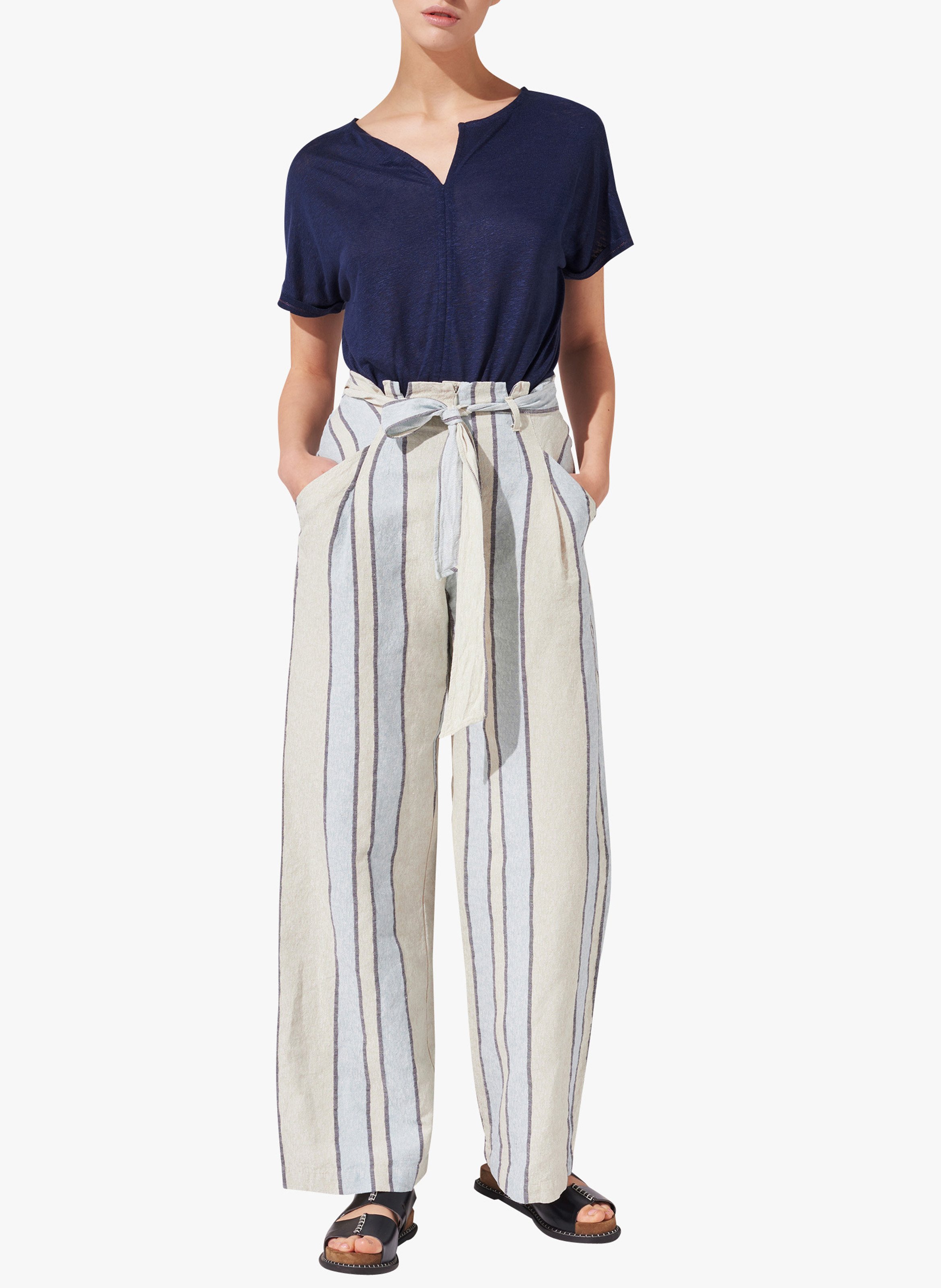 Wijde, Gestreepte Broek Met Hoge Taille - Linnen/katoenblend Ciel Cotelac -  Dames | Place des Tendances