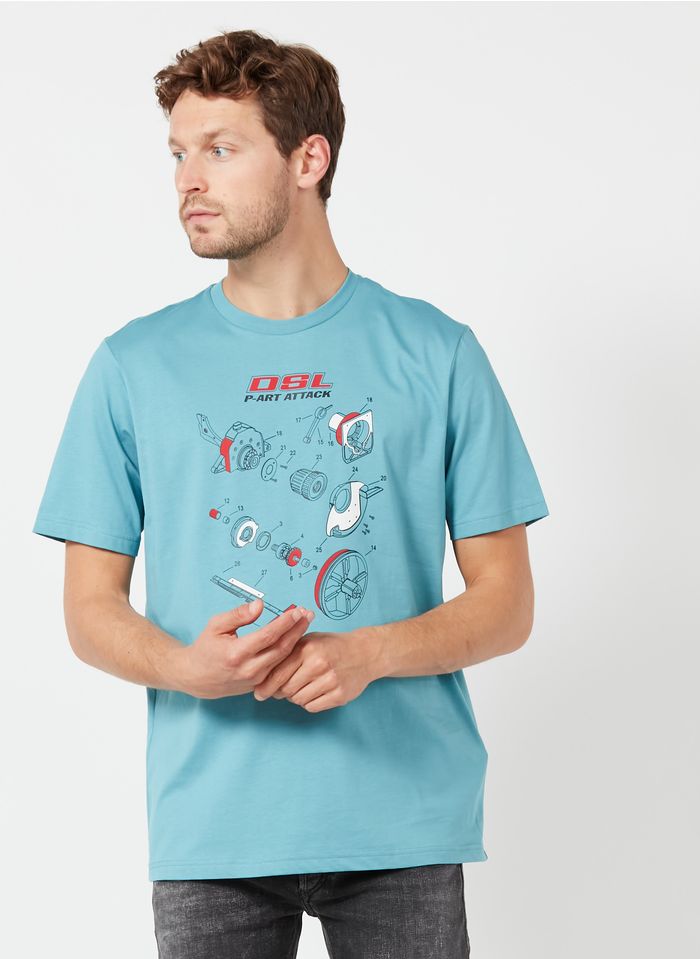 DIESEL Regular-fit, katoenen T-shirt met ronde hals en zeefdruk Blauw
