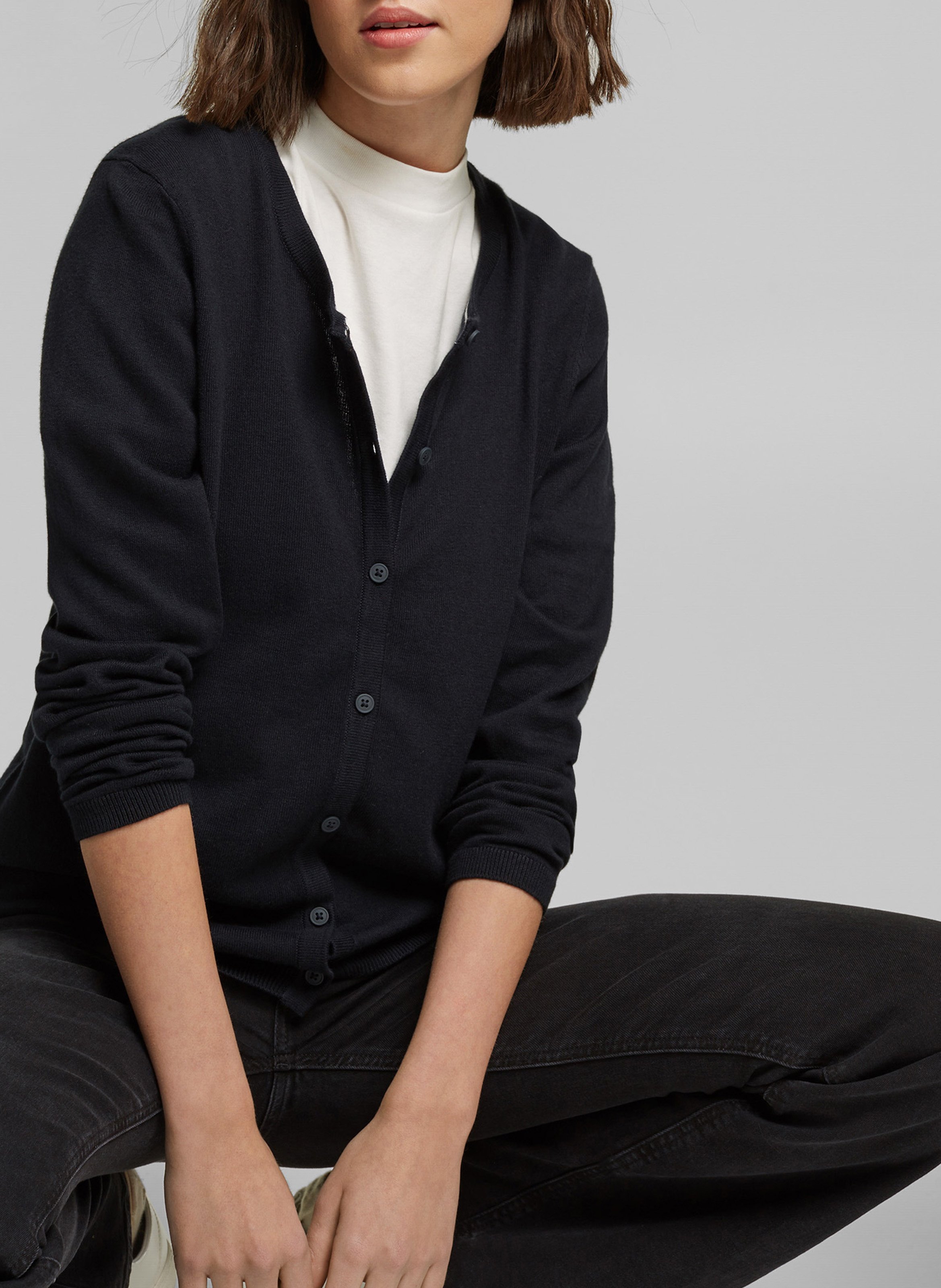 Sale Vest Met Ronde Hals En Knopen - Katoenblend Black Esprit - Dames |  Place des Tendances