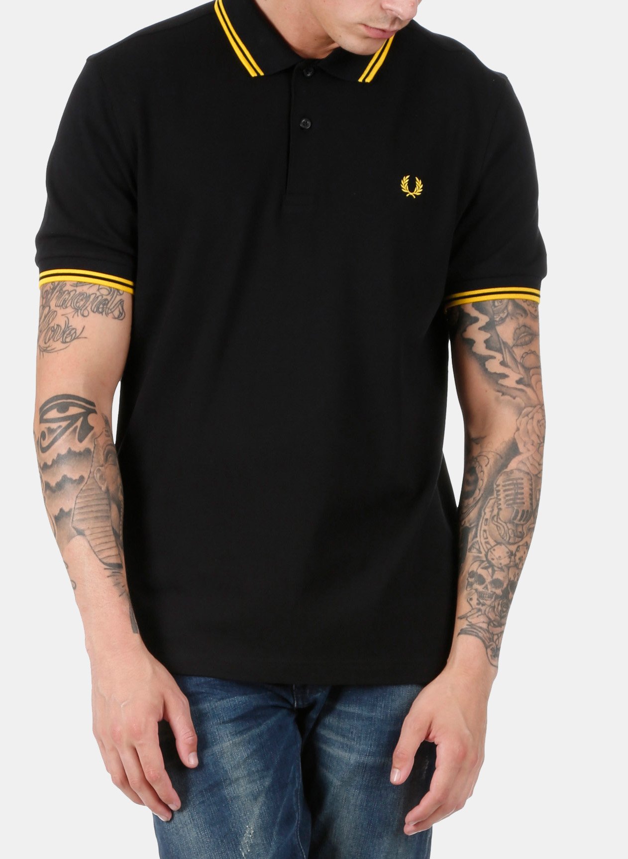 Fred Perry M3600 polo twin tipped shirt, heren polo White / Bright Red /  - Gratis verzending en retour