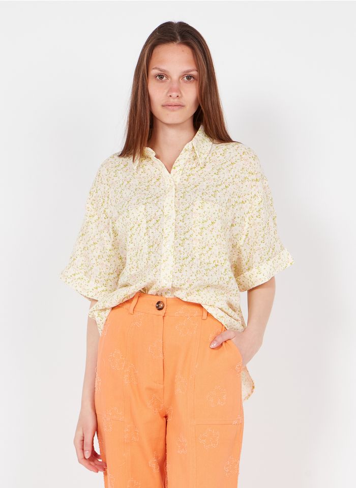 FRNCH Katoenen blouse met klassieke kraag en print | Beige