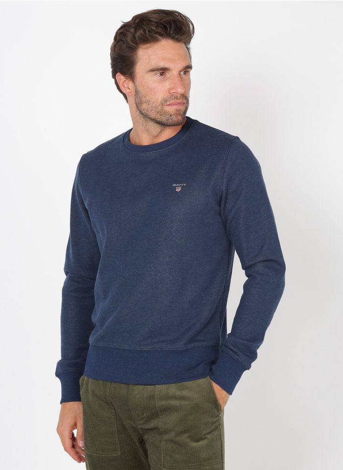 GANT Regular-fit sweater van katoenmix met ronde hals Blauw