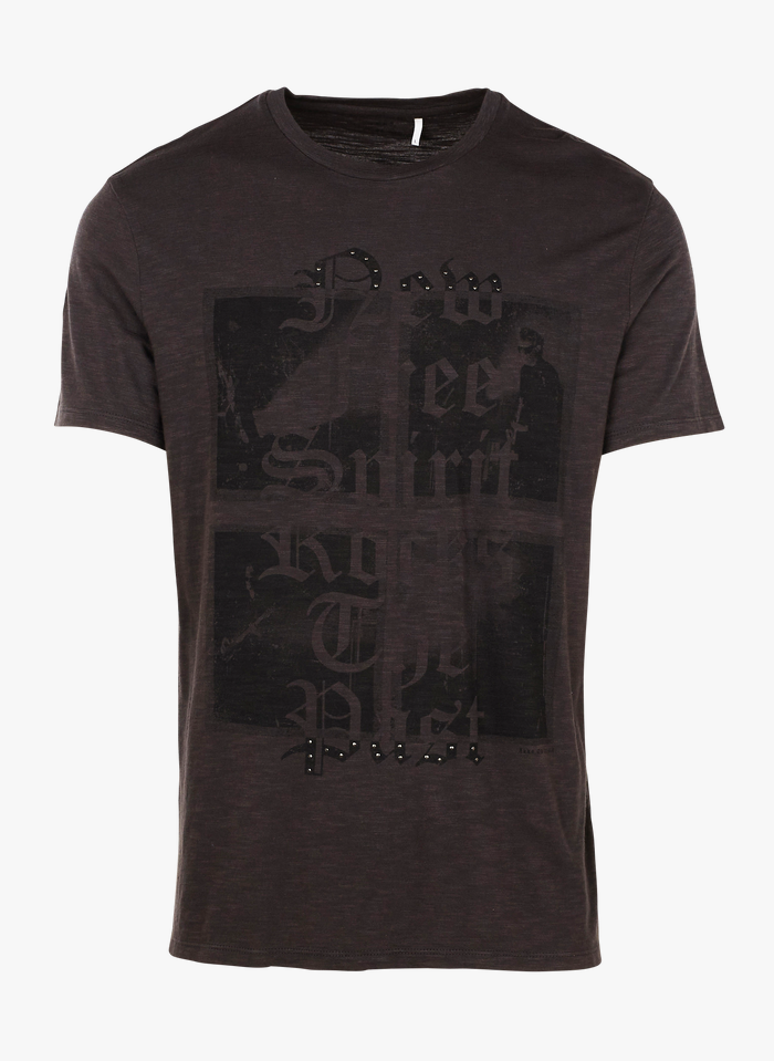IKKS Regular-fit T-shirt met ronde hals en print  linnen/katoenblend | Grijs