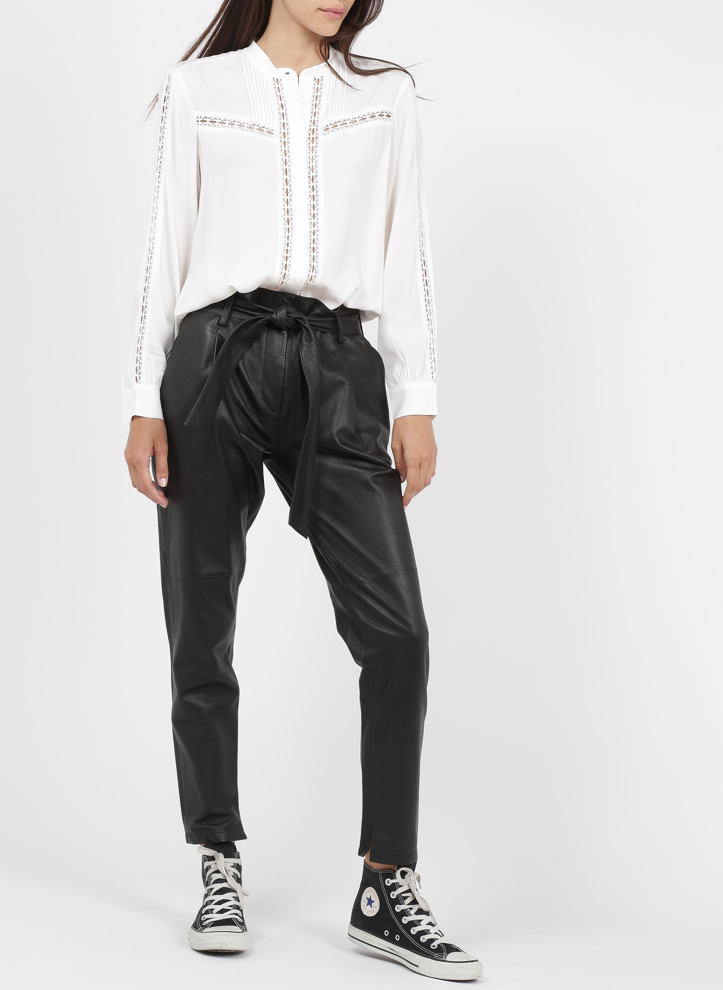 Straight-fit, Leren Broek Met Hoge Taille Noir Ikks - Dames | Place des  Tendances