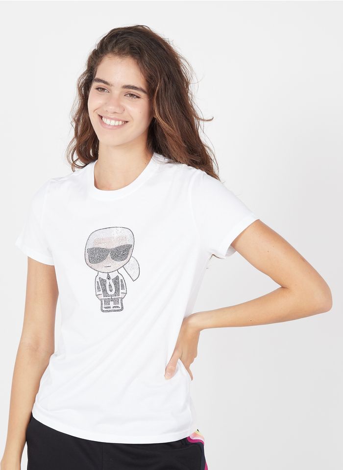 KARL LAGERFELD T-shirt van biokatoen met ronde hals en stras Wit