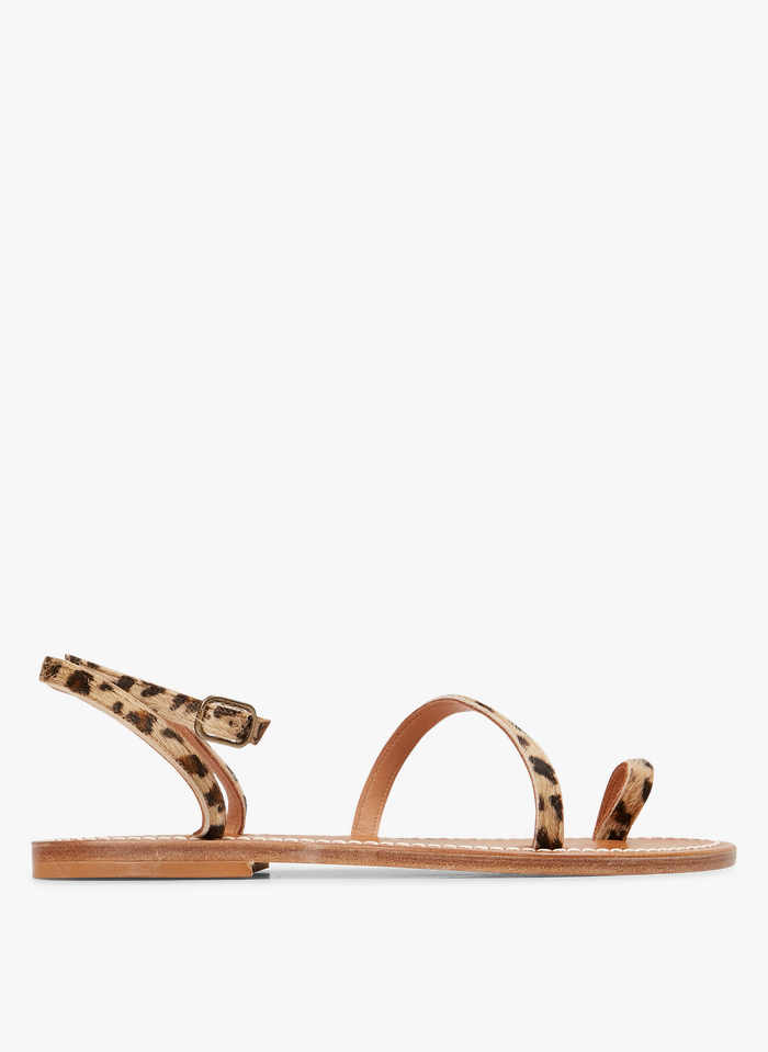 K JACQUES Platte, leren sandalen met luipaardprint | Beige