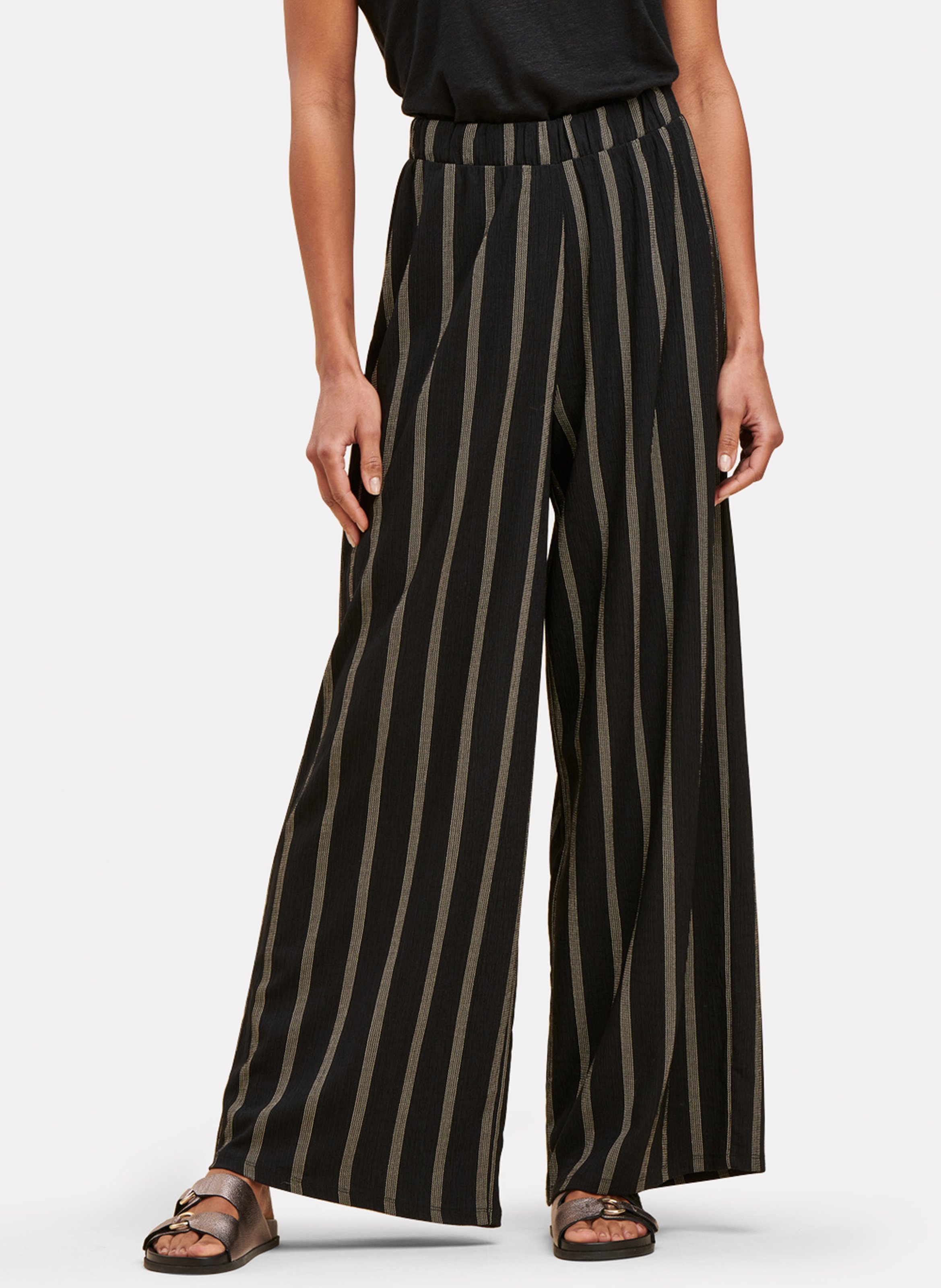 Wijde, Gestreepte Broek Noir La Fee Maraboutee - Dames | Place des Tendances