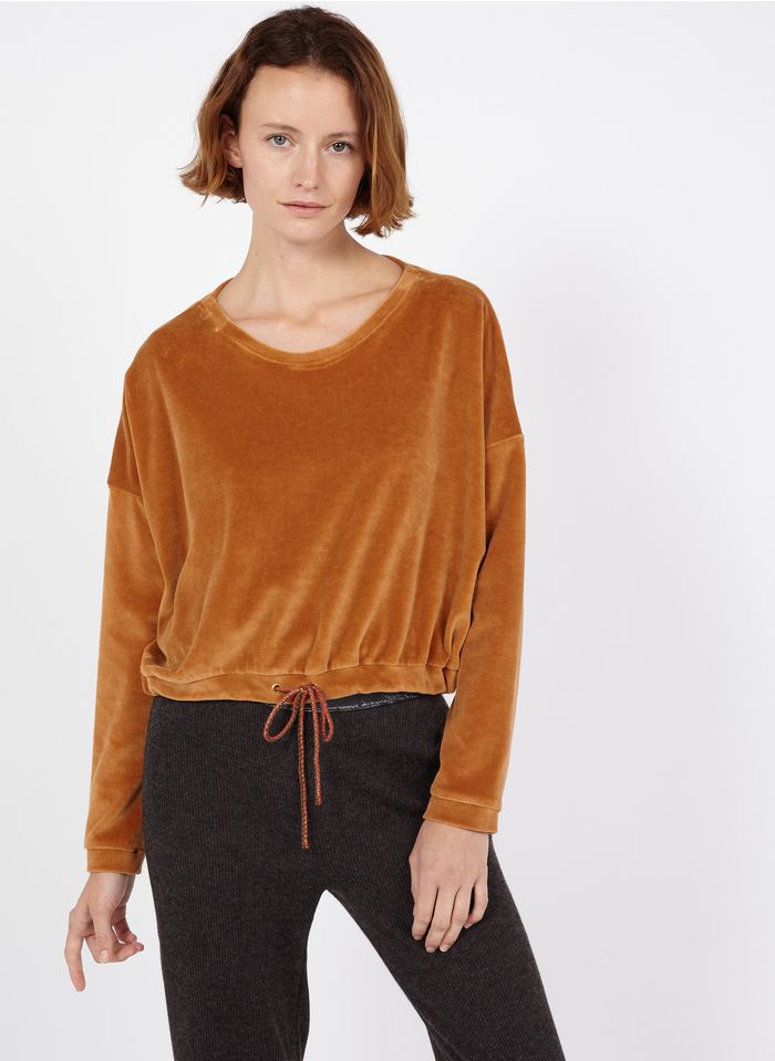 LA NOUVELLE Sweater van katoenvelours met ronde hals Bruin