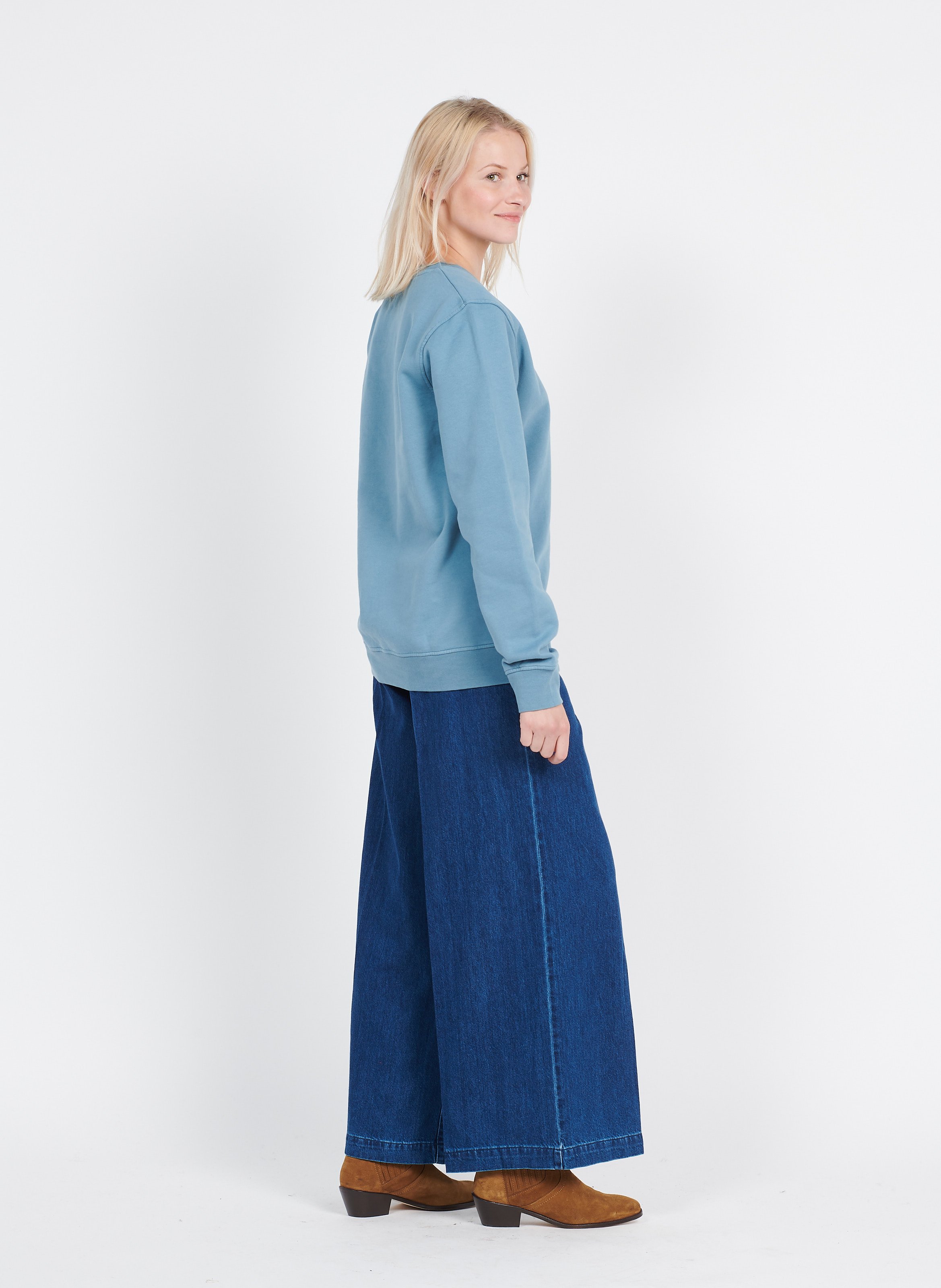 Wijde, Katoenen Jeans Mid Blue Lab Dip Dames Place des Tendances