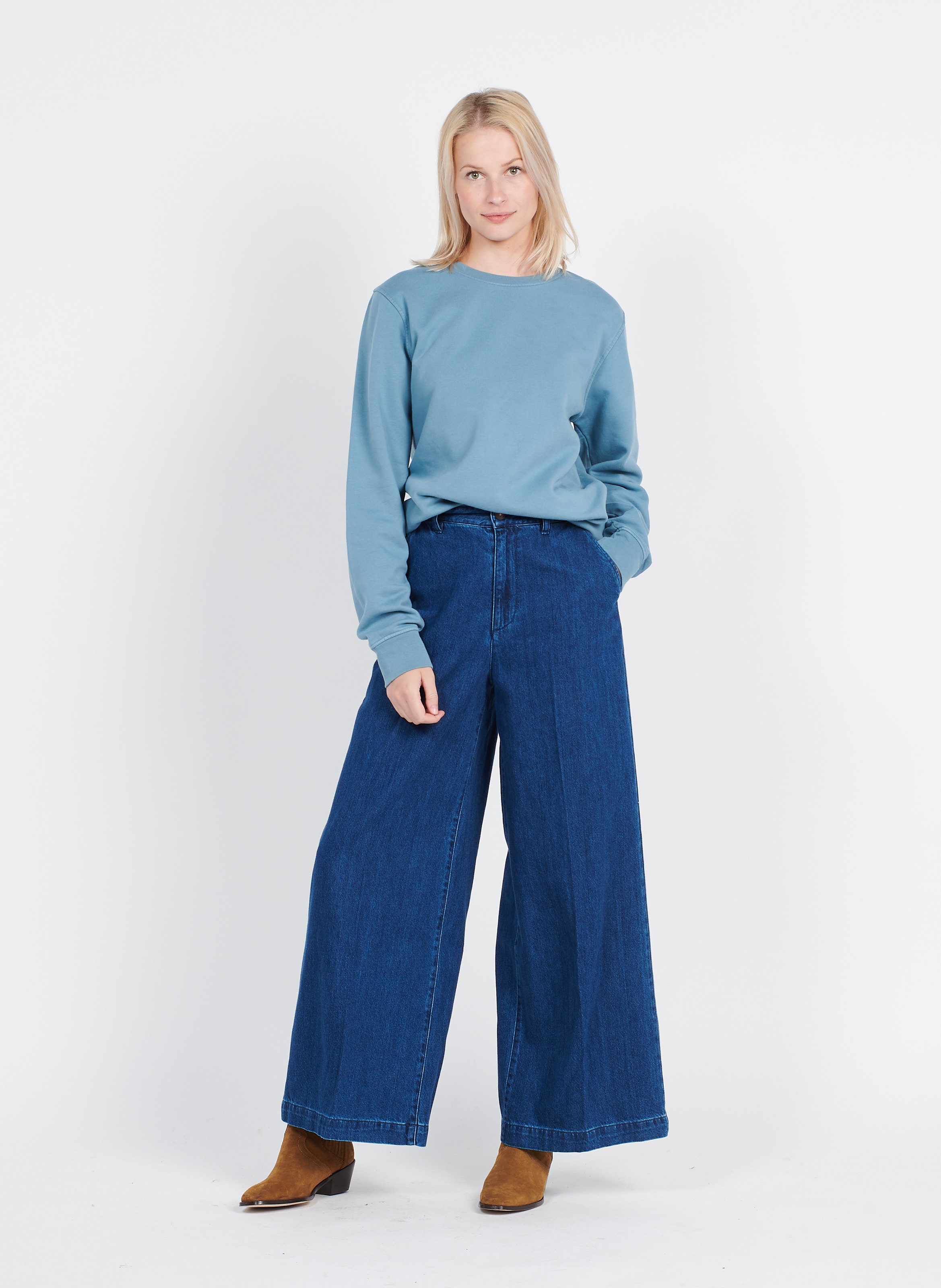 Wijde, Katoenen Jeans Mid Blue Lab Dip Dames Place des Tendances