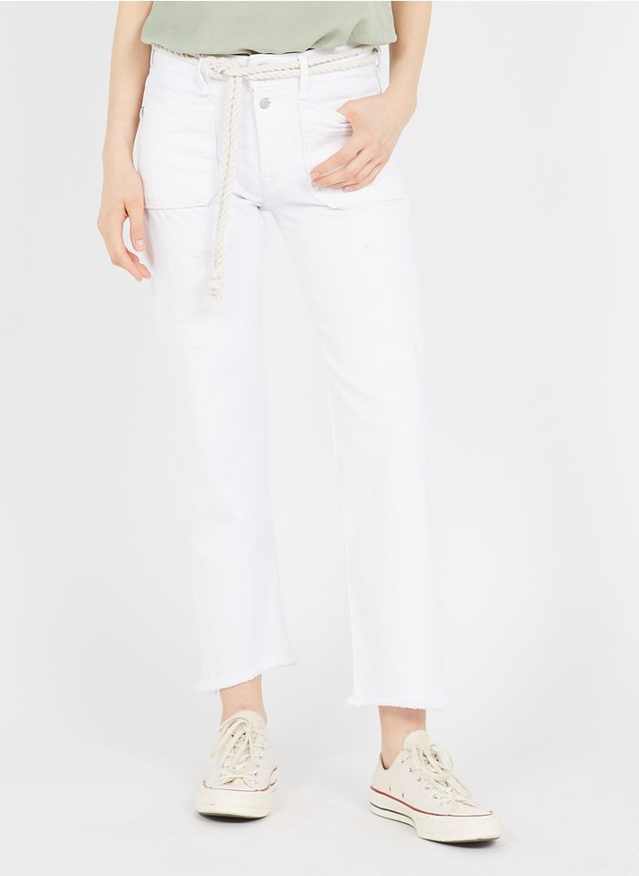 LE TEMPS DES CERISES Cropped jeans van stretchkatoen met hoge taille | Wit