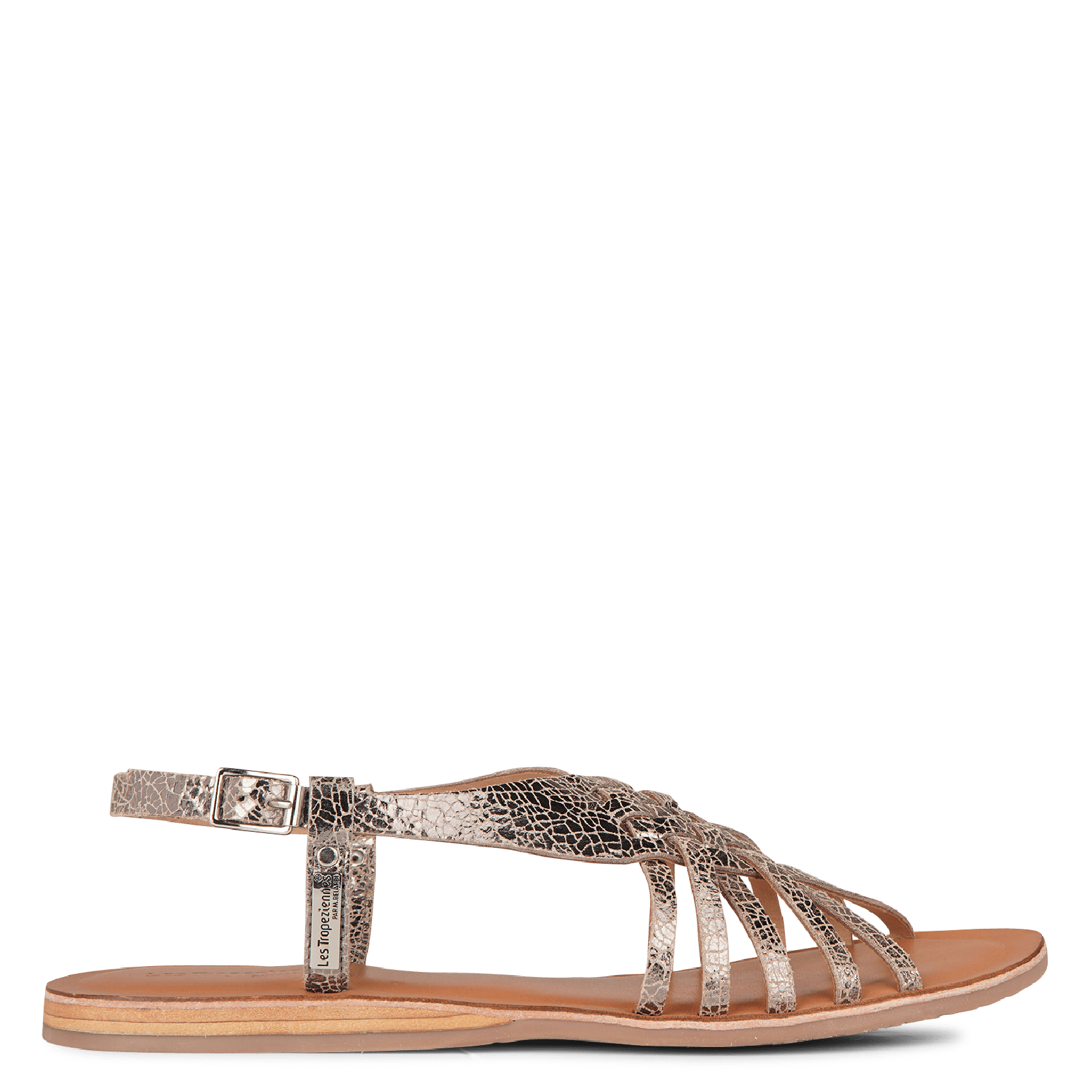 Platte Sandalen Van Craqueléleer Met Gekruiste Bandjes Etain Craquele Les  Tropeziennes - Dames | Place des Tendances