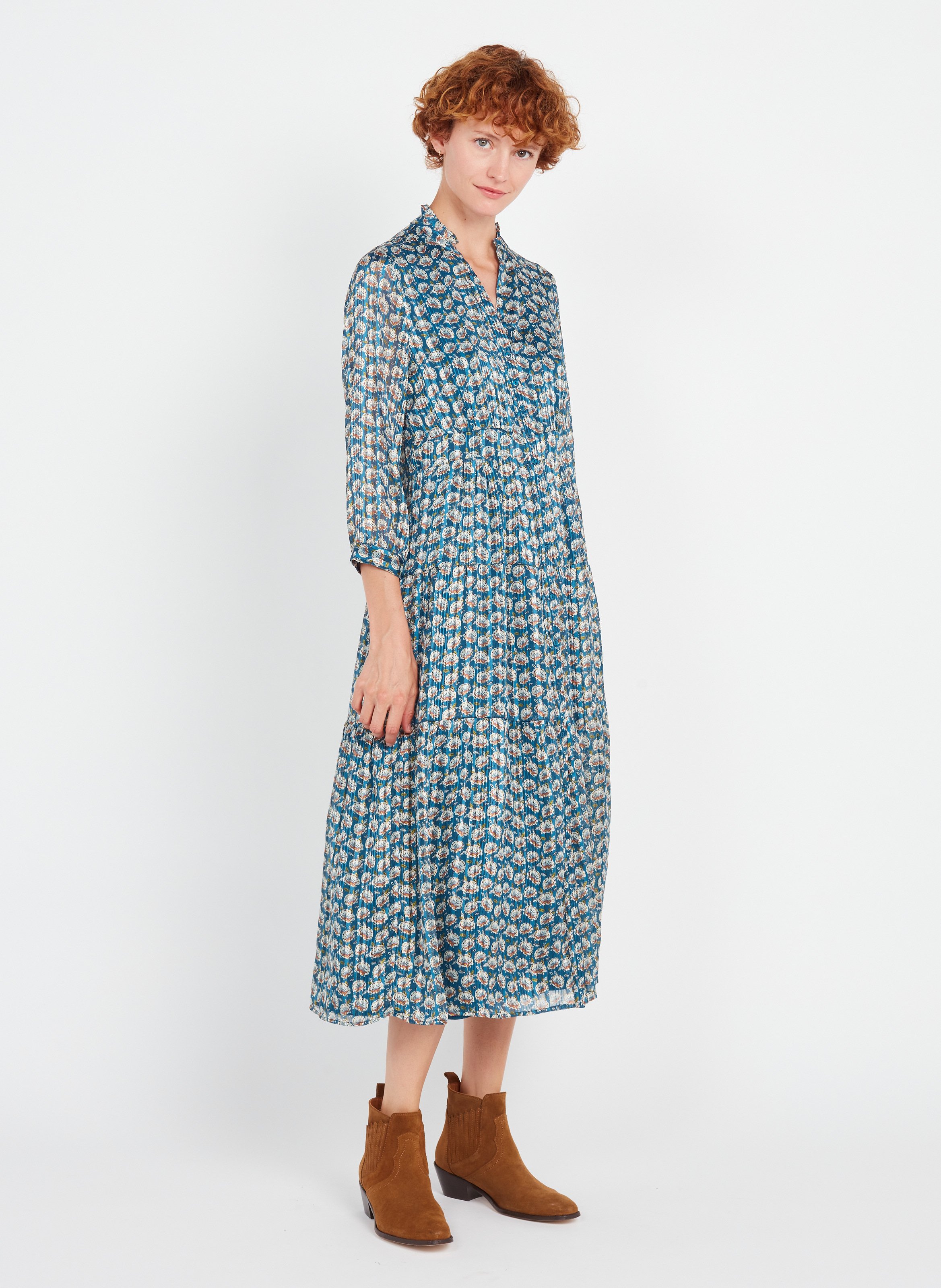 Lange Jurk Met V-hals En Print Marine Maison 123 - Dames | Place des  Tendances