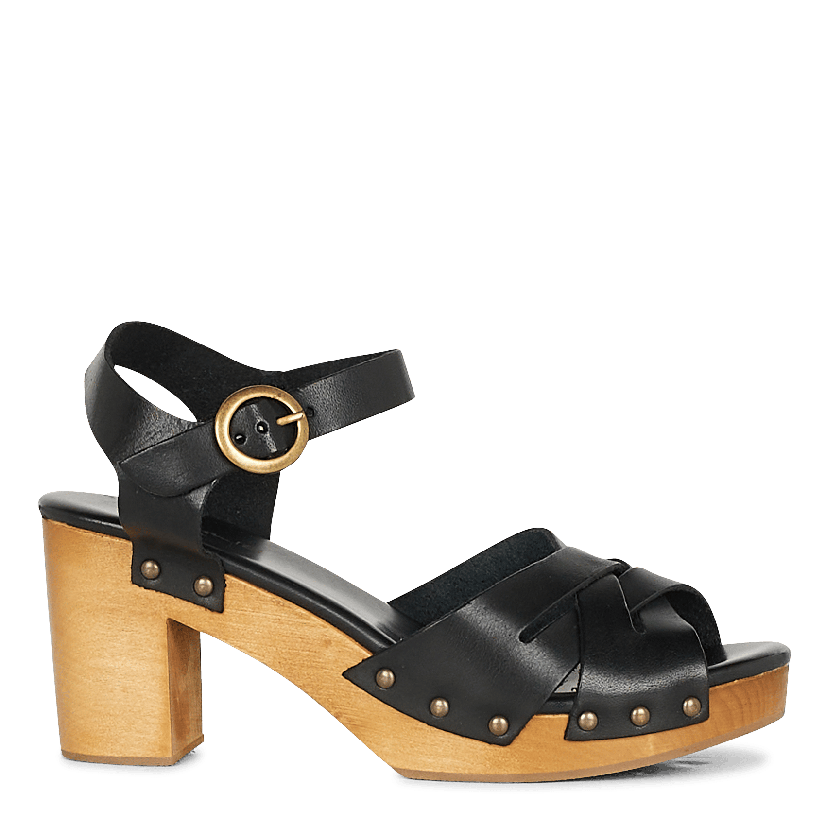 Leren Sandalen Met Houten Hak Noir Maison 123 - Dames | Place des Tendances