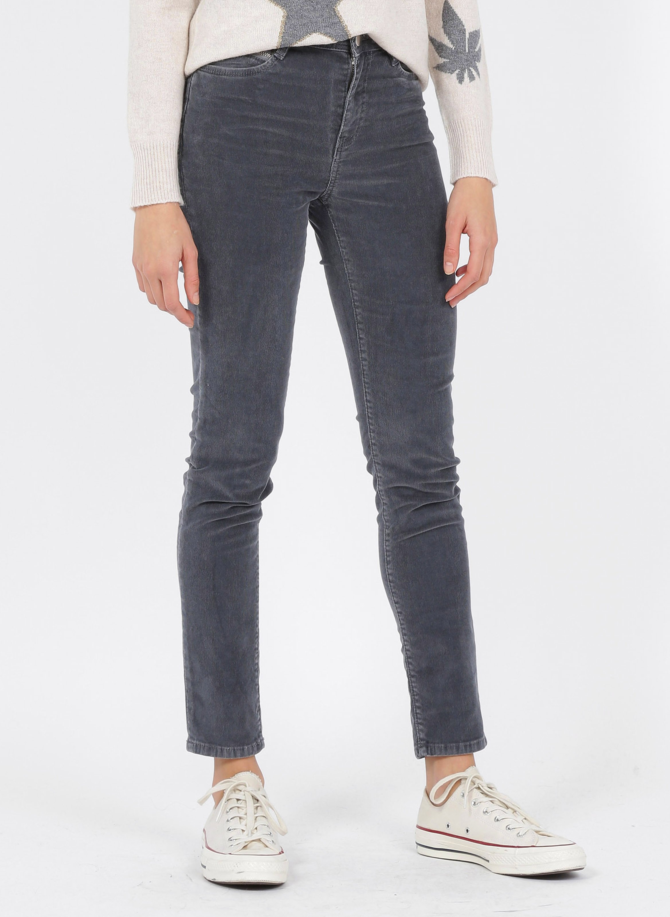Sale Slim-fit Broek Van Velours Met Hoge Taille Anthracite Maison 123 -  Dames | Place des Tendances