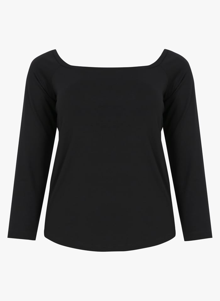 T shirt Met Boothals En Lange Mouw Black Mat Fashion Dames