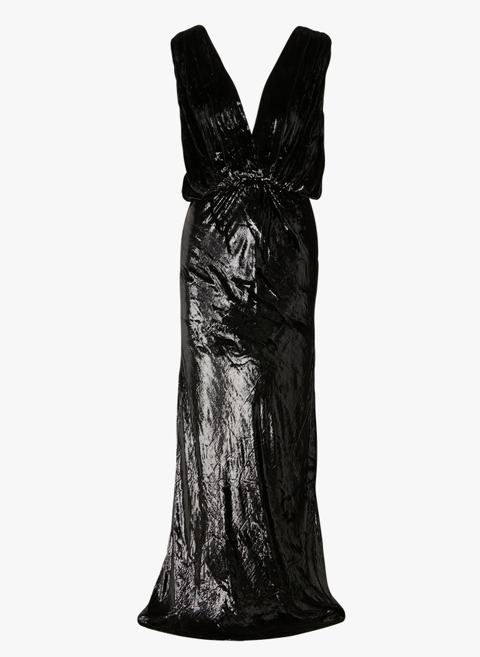 MES DEMOISELLES Lange jurk van zijdemix met V-hals | Zwart
