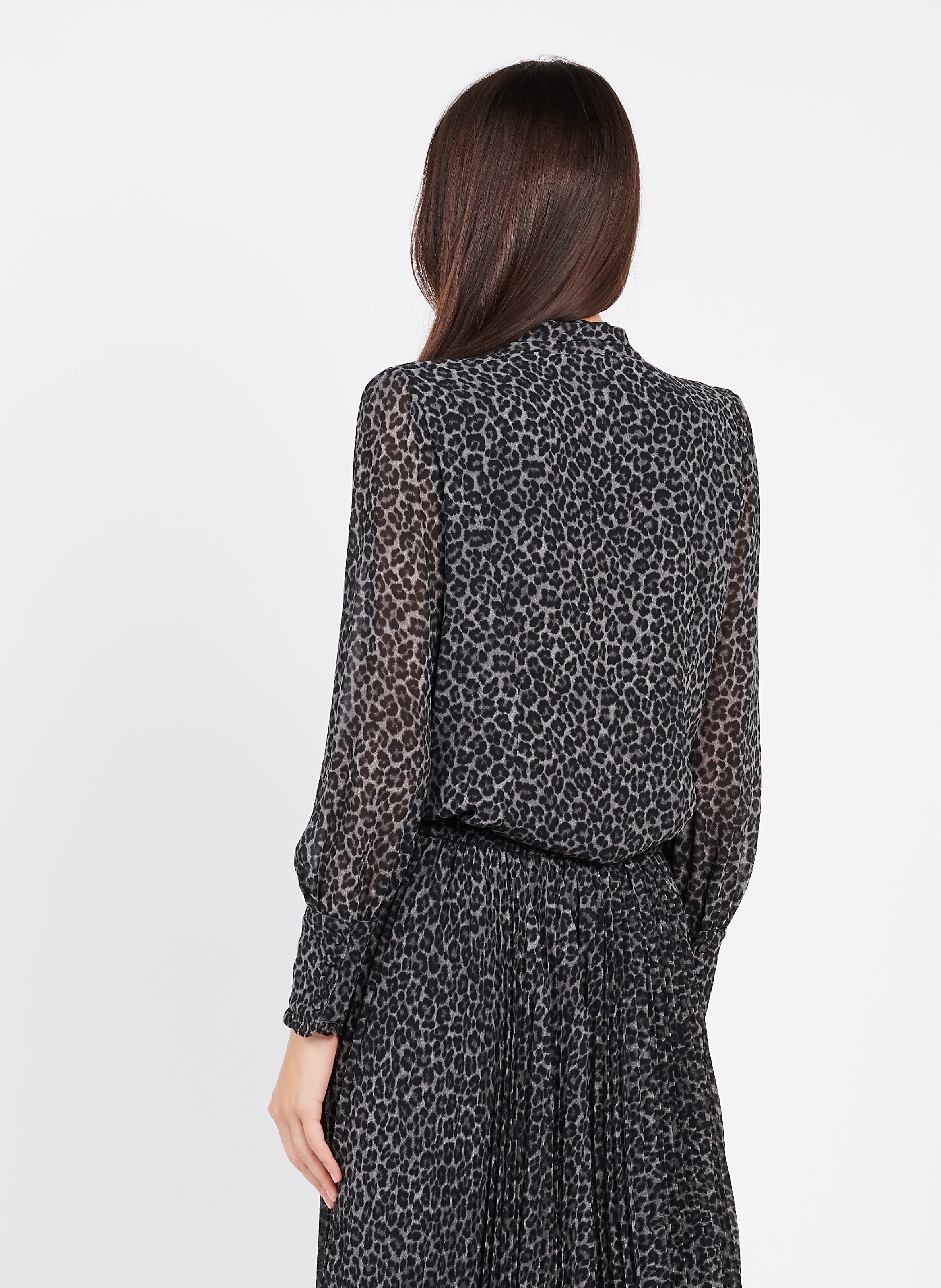 Blouse Met Strikkraag En Panterprint Malachitegry Michael Kors - Dames |  Place des Tendances