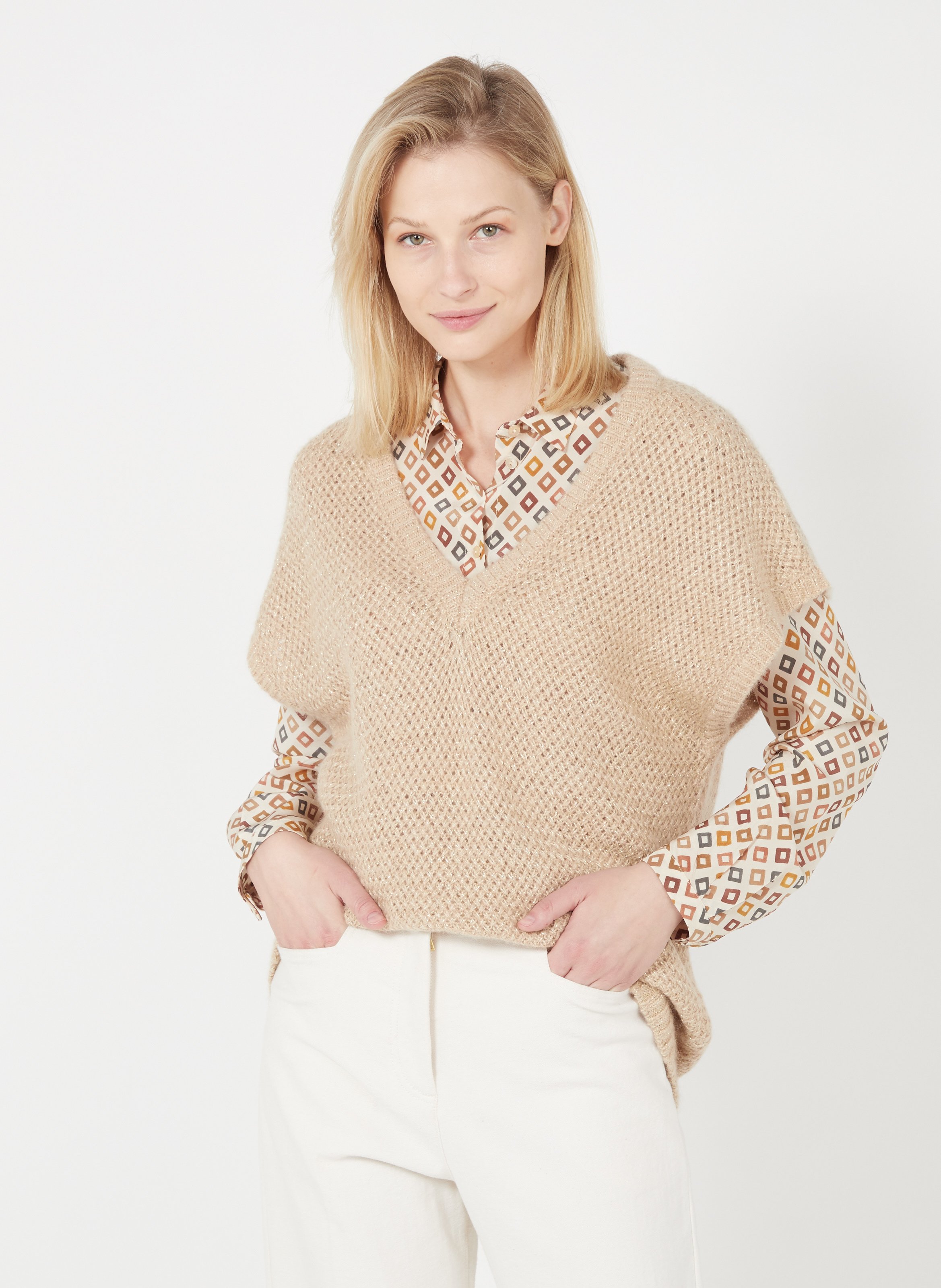 Sale Oversized Trui Met V-hals En Lurexvezel Beige Momoni - Dames | Place  des Tendances