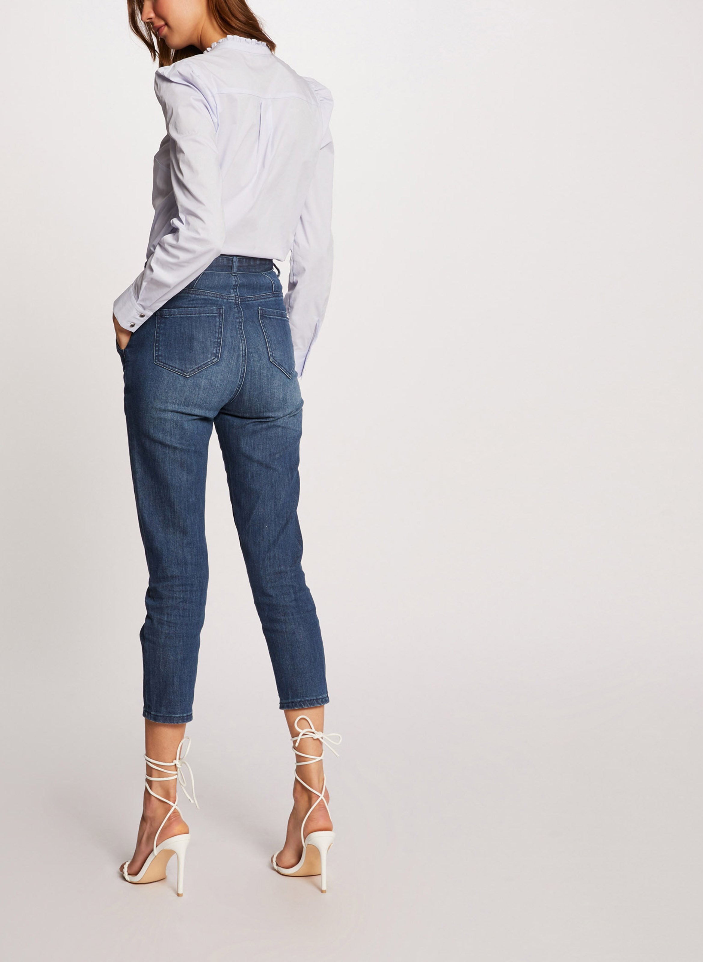Slim-fit Jeans Met Hoge Taille En Ceintuur Bleu Morgan - Dames | Place des  Tendances
