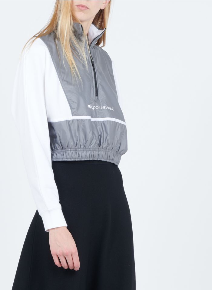 NIKE Korte sweater met opstaande kraag uit twee materialen | Wit