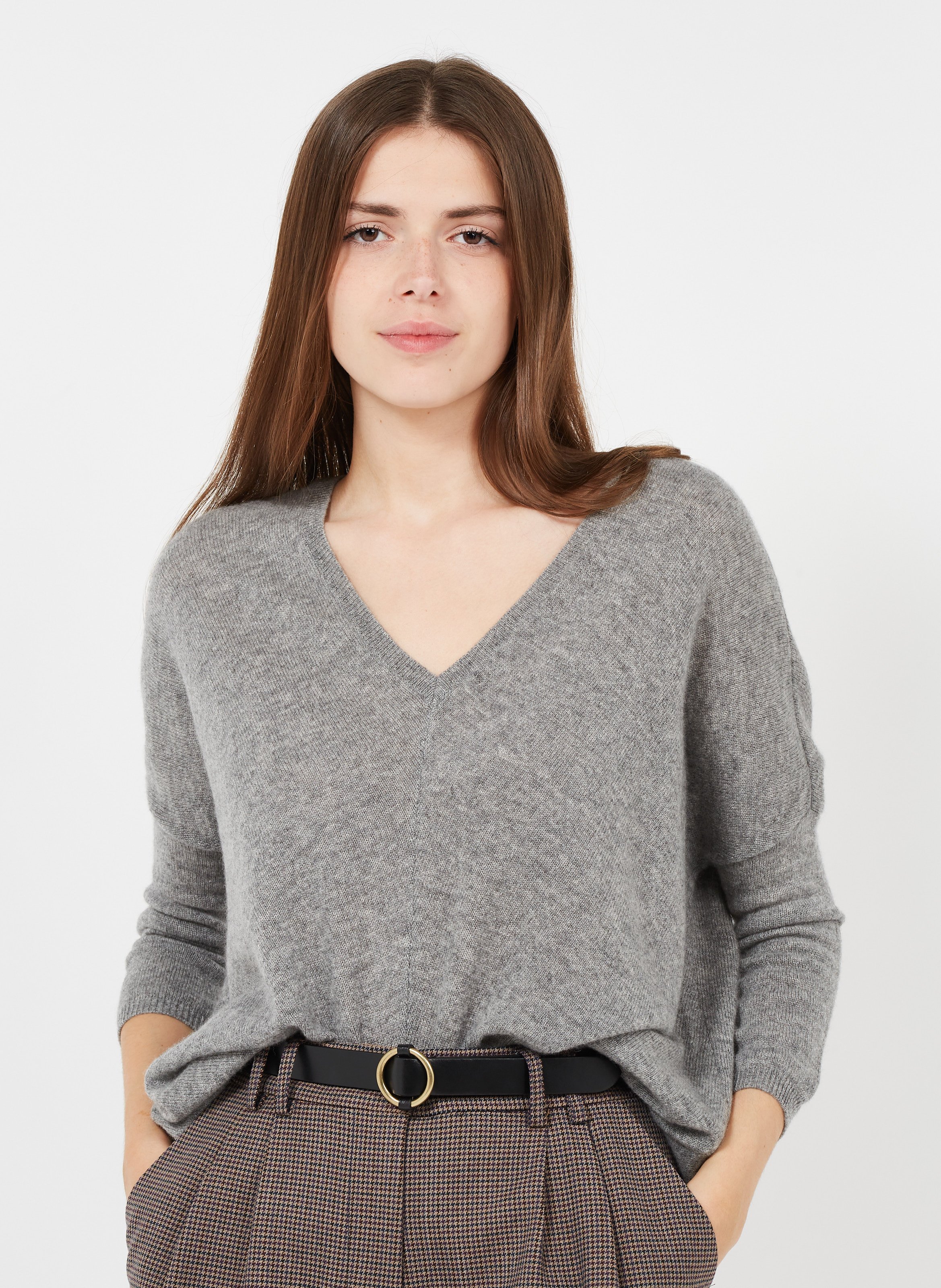 Oversized Trui Van Kasjmier Met V-hals Gris Chiné Pablo - Dames | Place des  Tendances