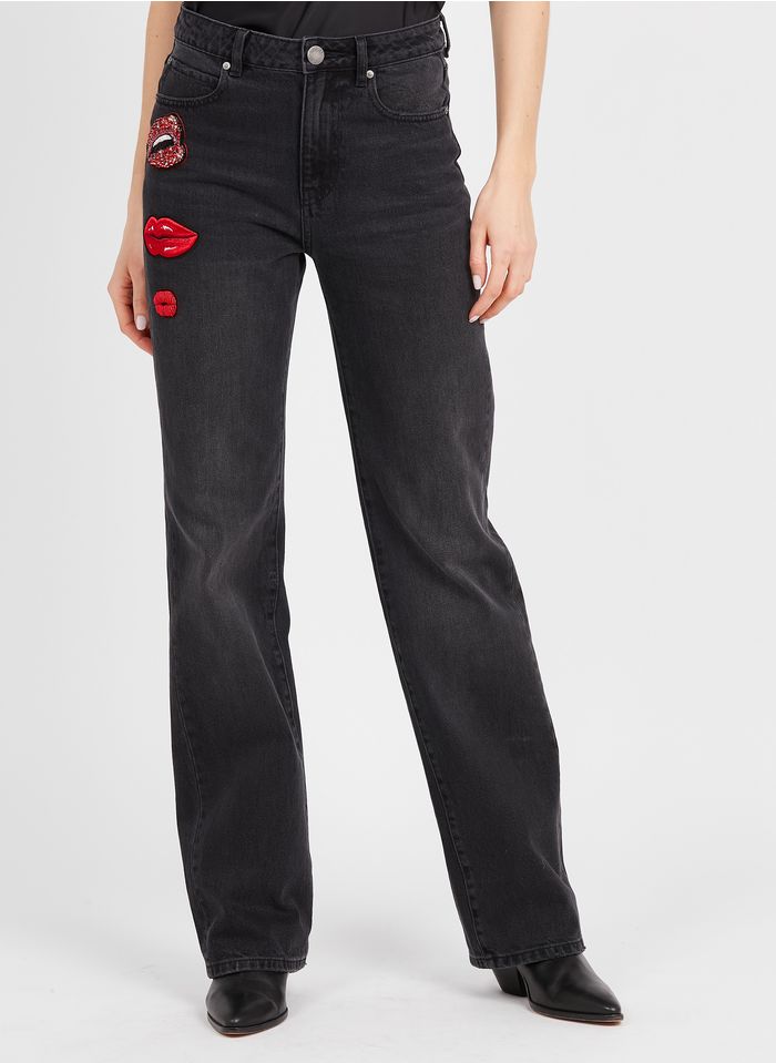 PINKO Katoenen flared jeans met borduursel | Zwart
