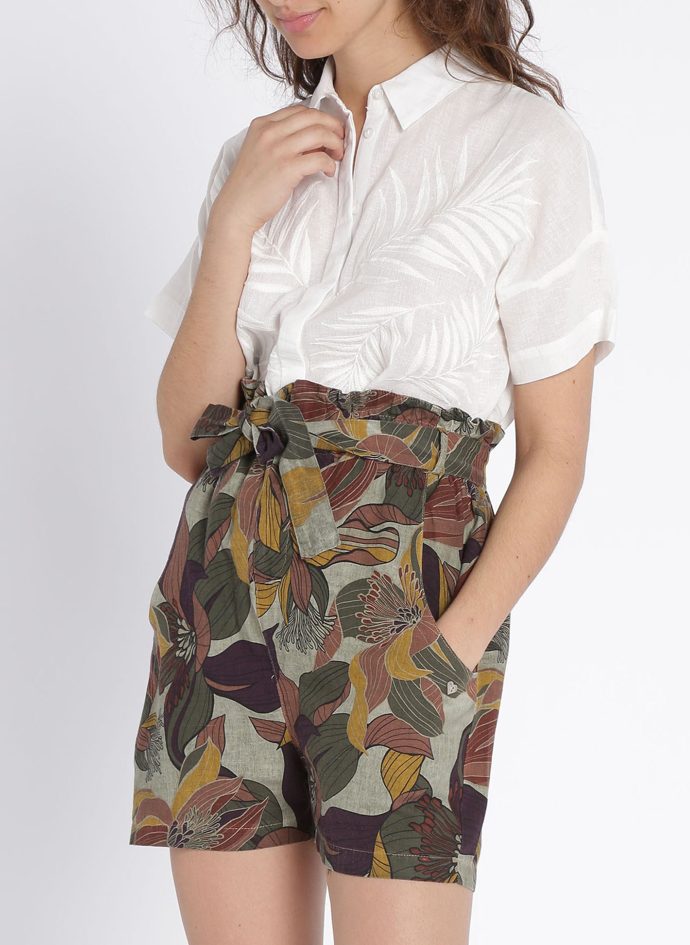 Bermuda Van Katoen En Linnen Met Print, Hoge Taille En Ceintuur Militare  Please - Dames | Place des Tendances