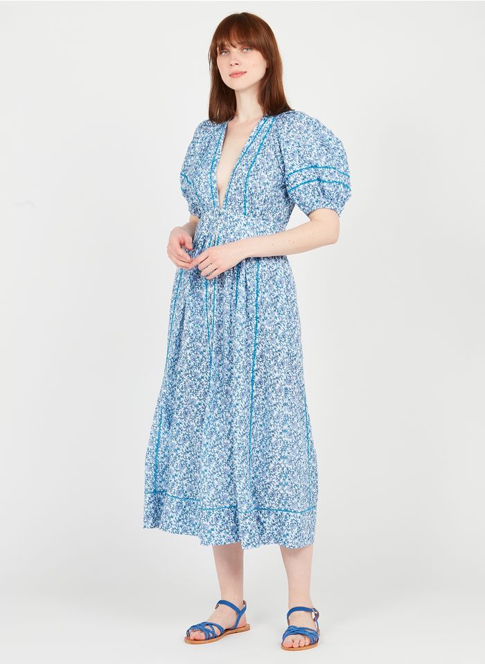 POUPETTE ST BARTH Halflange, katoenen jurk met bloemenprint | Blauw