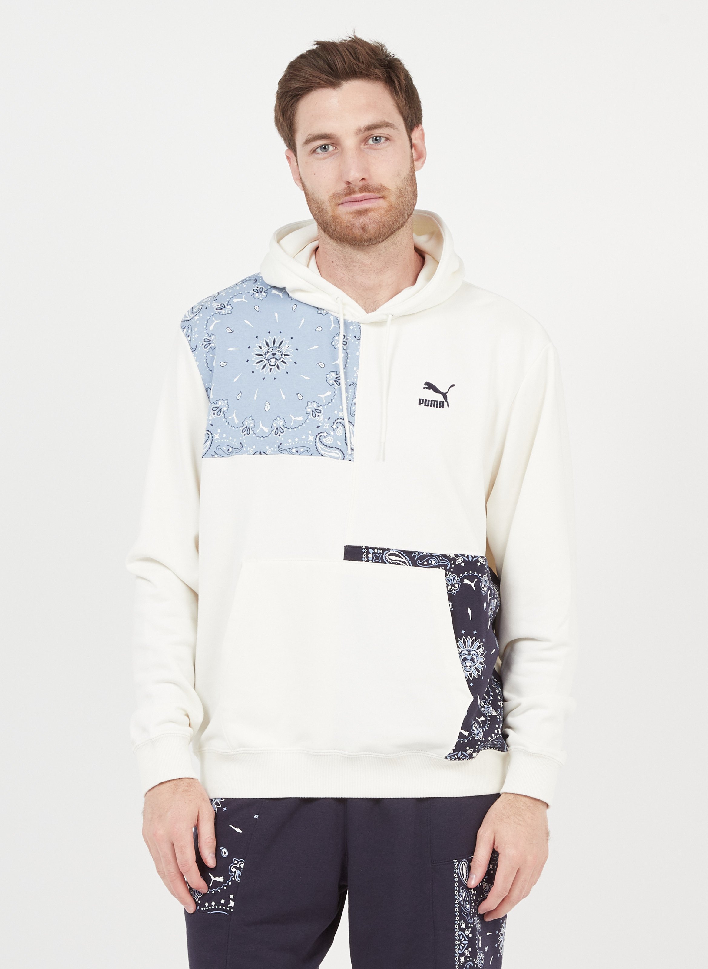 Sweater Van Katoenmix Met Capuchon En Patchwork Marshmallow-night Sky Puma  - Heren | Place des Tendances