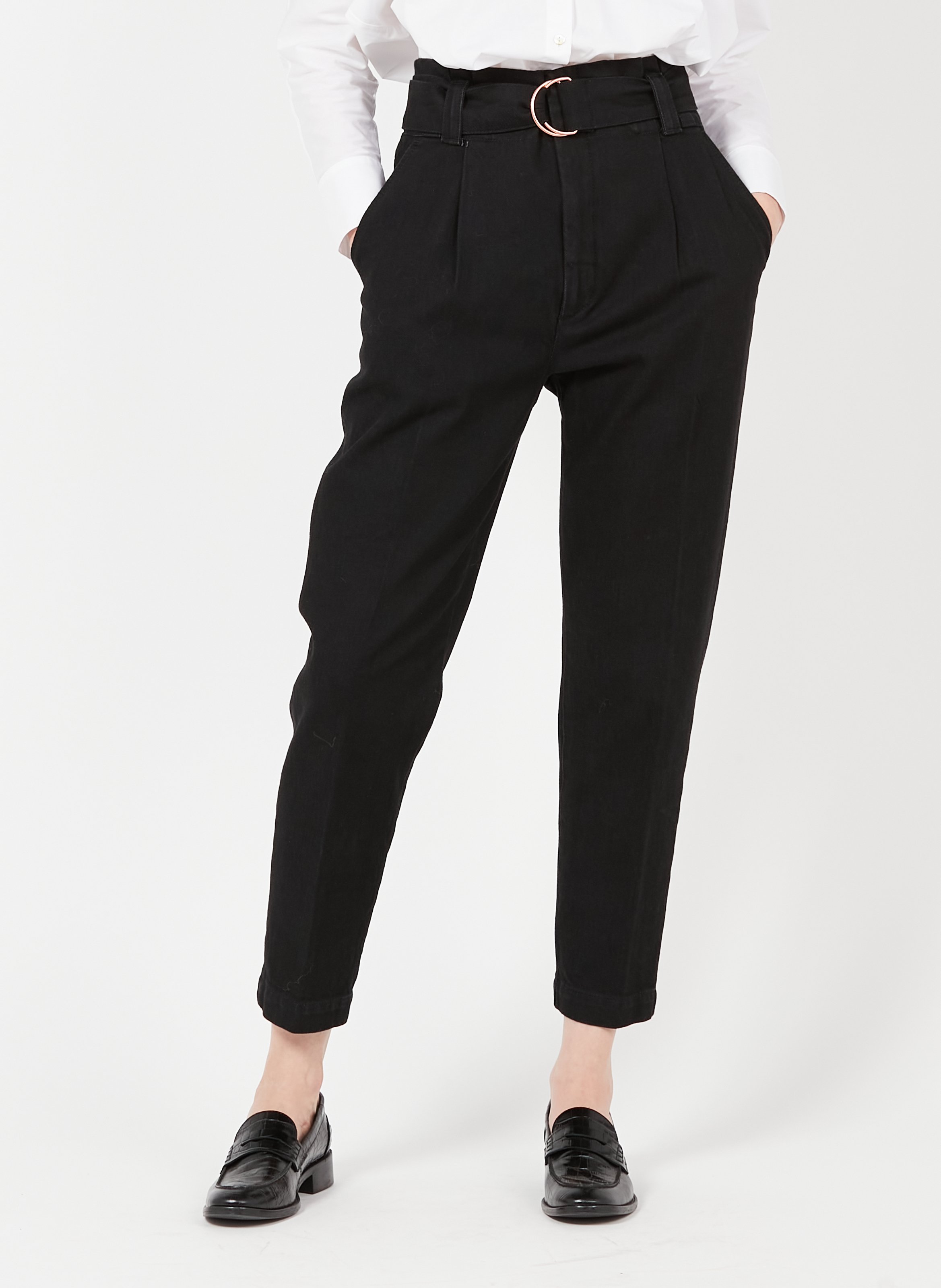 Katoenen Broek Met Hoge Paperbag-taille Dnm Black Reiko - Dames | Place des  Tendances