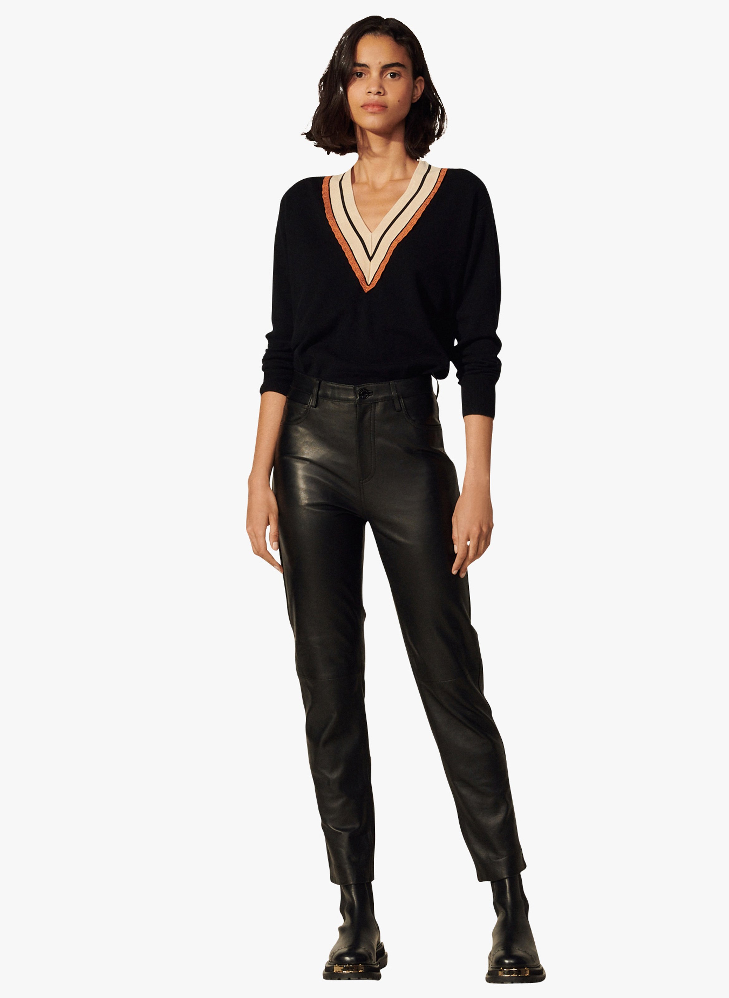Straight-fit Leren Broek Noir Sandro - Dames | Place des Tendances