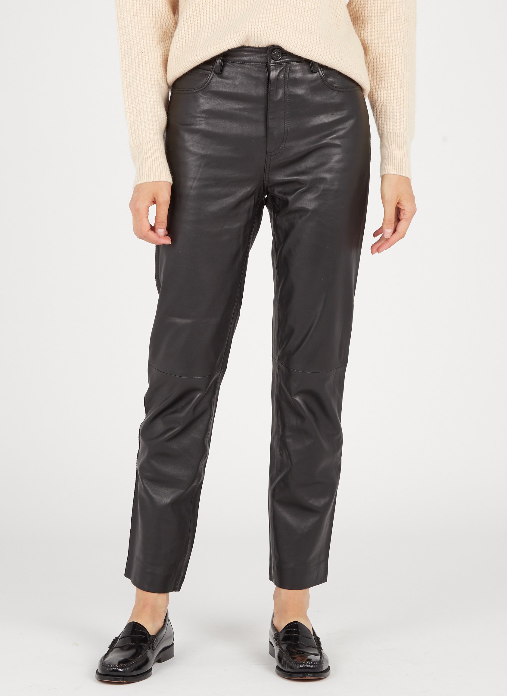 Straight-fit Leren Broek Noir Sandro - Dames | Place des Tendances