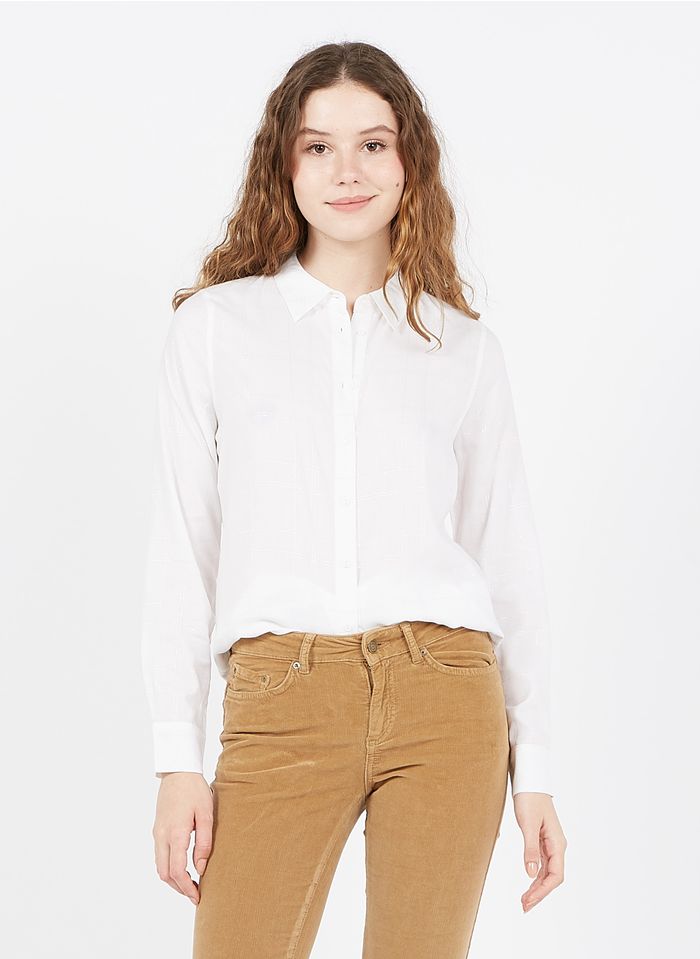 SUD EXPRESS Geruite blouse met klassieke kraag en glansdraad | Wit