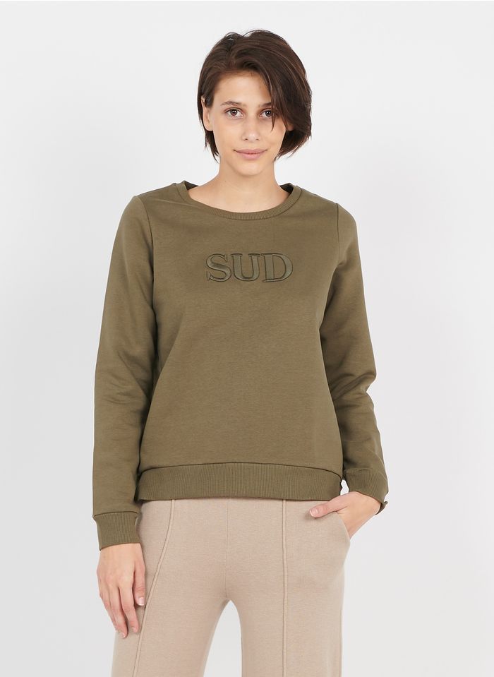 SUD EXPRESS Katoenen sweater met borduursel | Kaki