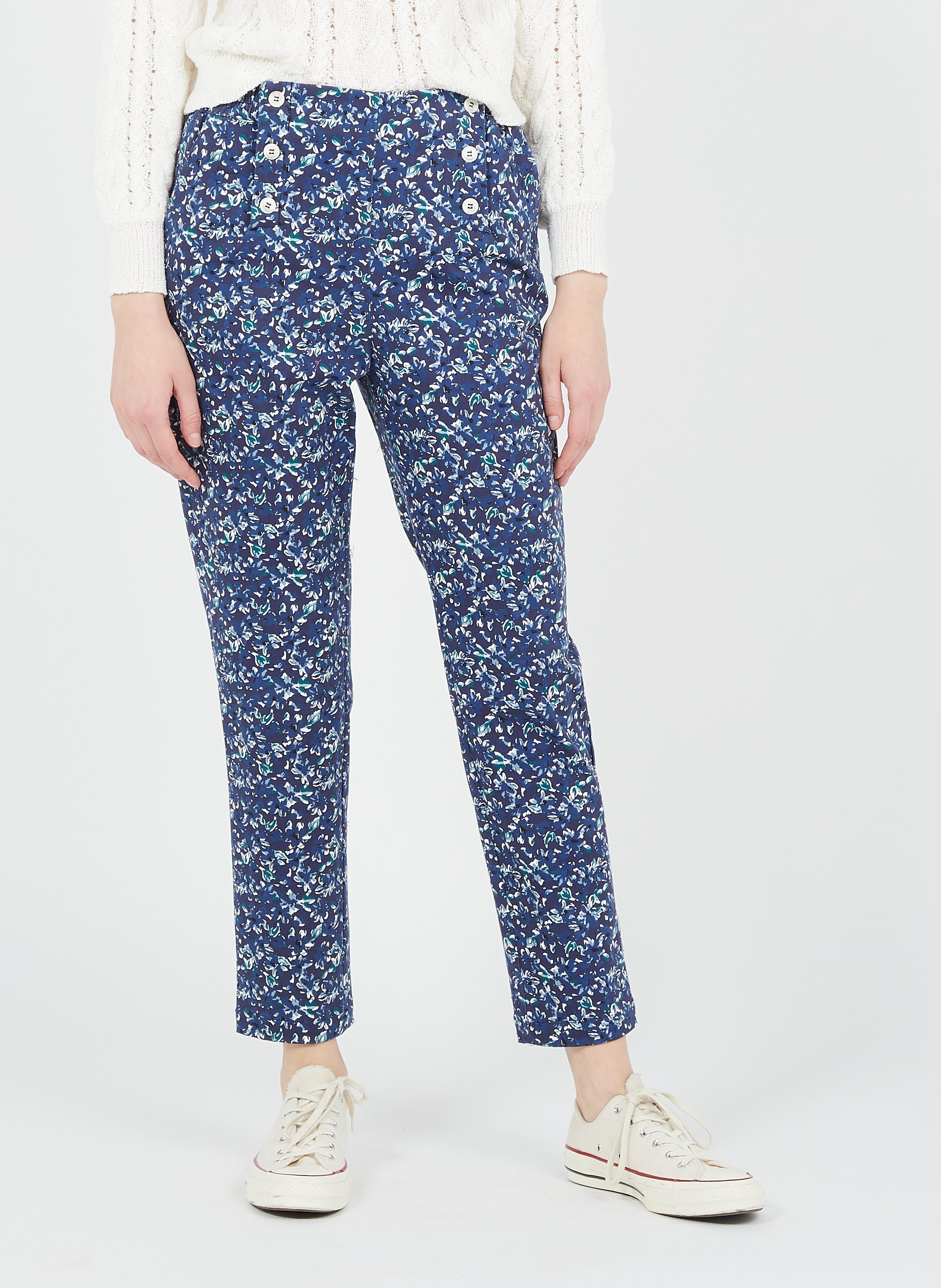 Slim-fit Broek Met Bloemenprint Navy The Korner - Dames | Place des  Tendances