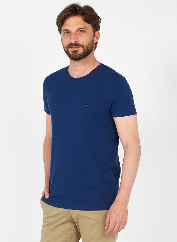 TOMMY HILFIGER Regular-fit T-shirt met ronde hals en borduursel - biokatoenblend | Blauw