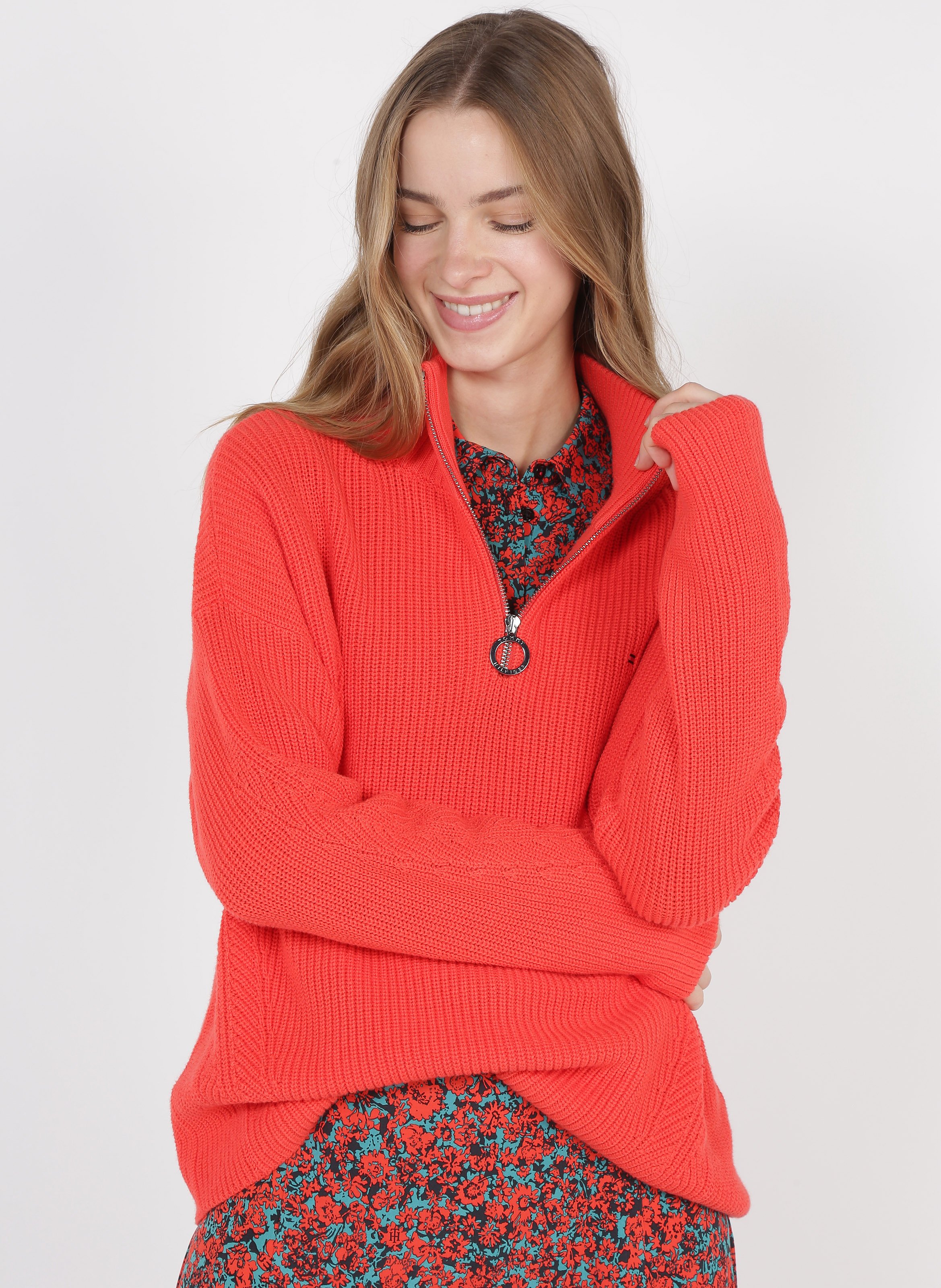 Sale Trui Van Biologisch Katoen Met Opstaande Kraag En Rits Red Tommy  Hilfiger - Dames | Place des Tendances