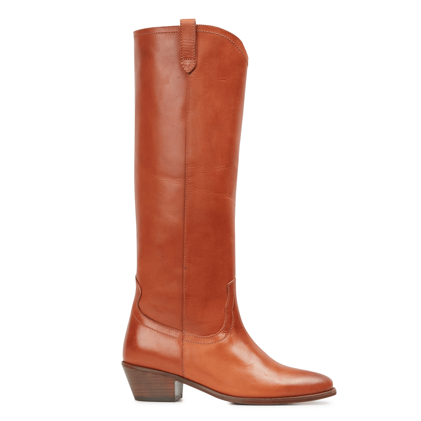 Hoge laarzen cognac leer look met hak | Silhouette