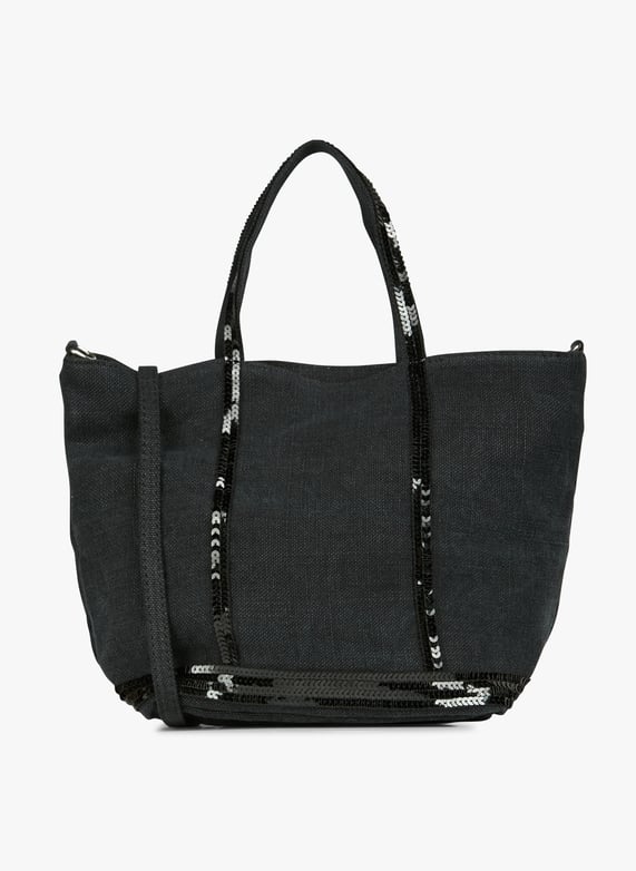 Linnen Shopper Met Lovertjes Klein Model Noir Vanessa Bruno Dames 0PVE31 V40435 999 NOIR Place des Tendances Nederland