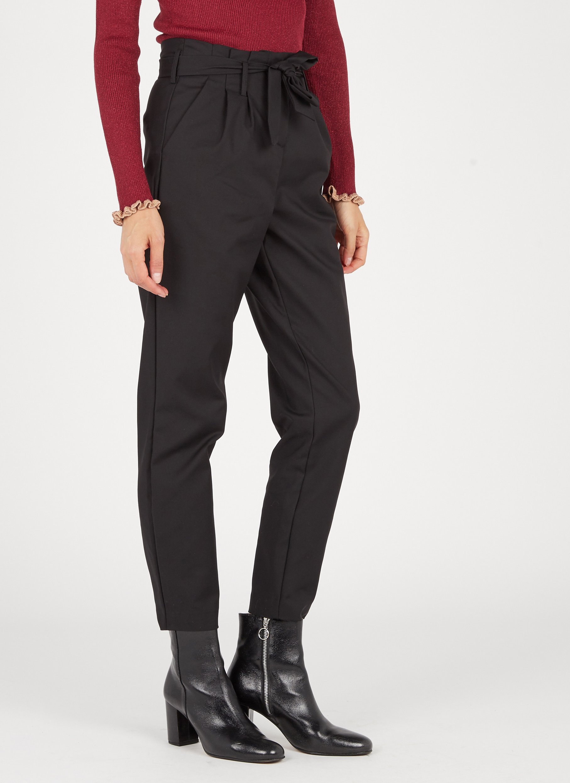 Zwarte broek met hoge taille in lamsleer dames | IKKS Kleding | Dames mode