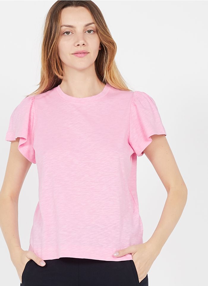 WHISTLES Katoenen T-shirt met ruchemouwen | Roze