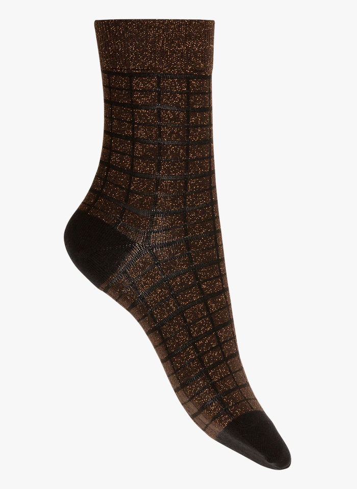 WOLFORD Glanzende sokken van katoenmix met ruitjes | Bruin