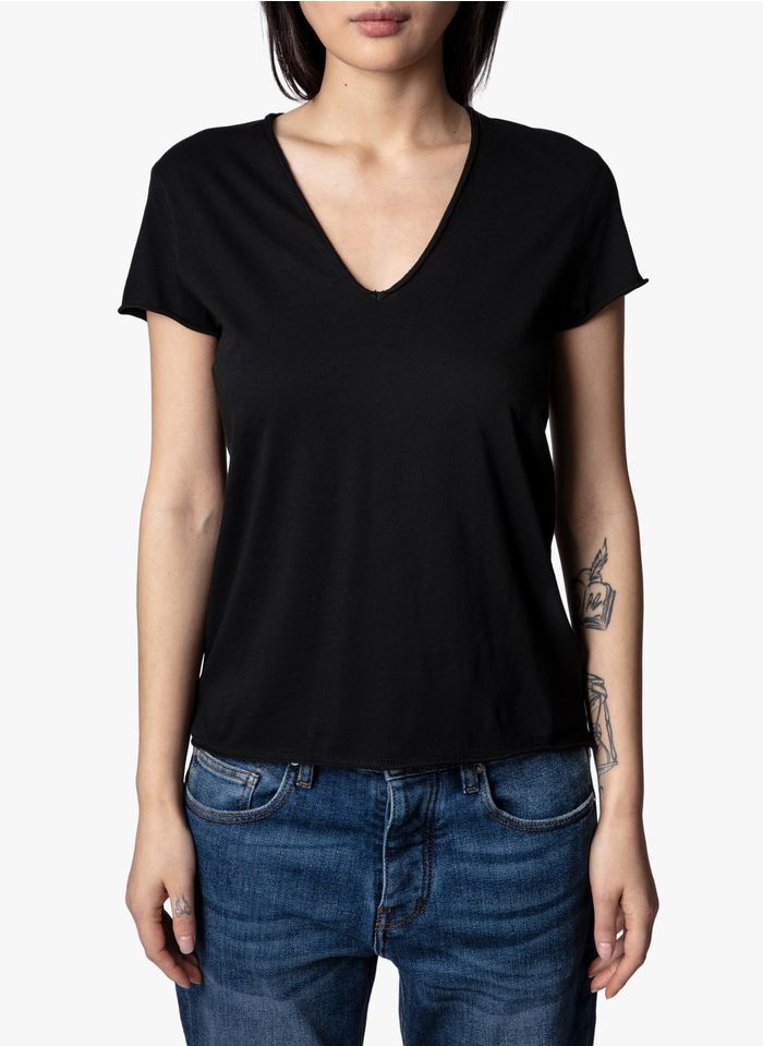 ZADIG&VOLTAIRE Katoenen T-shirt met V-hals en borduursel | Zwart